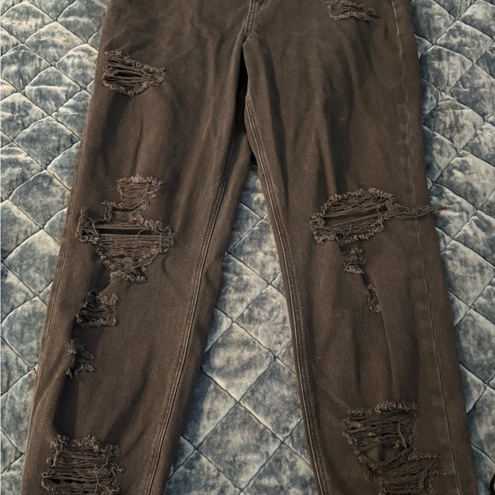 Distressed Black Curvy Mom Jeans